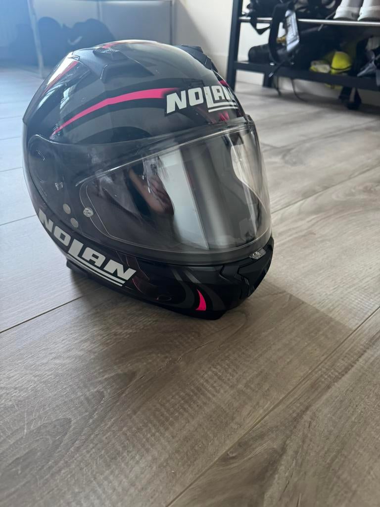 Motorhelm Nolan N87 Ledlight N-Com (Glossy Zwart Roze), XS, Systeemhelm, Nolan, Ophalen of Verzenden