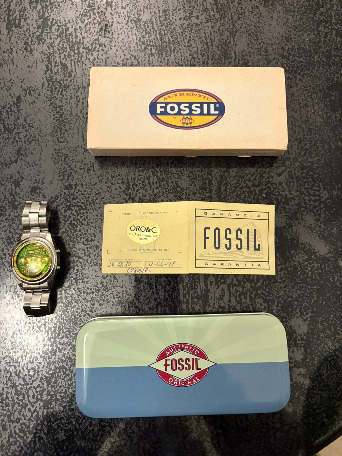 Vintage Fossil led horloge, Verzenden, Zo goed als nieuw, Leer, Overige merken