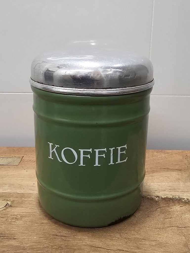 OUDE BROCANTE EMAILLE VOORRAADBUS - KOFFIE, Ophalen of Verzenden