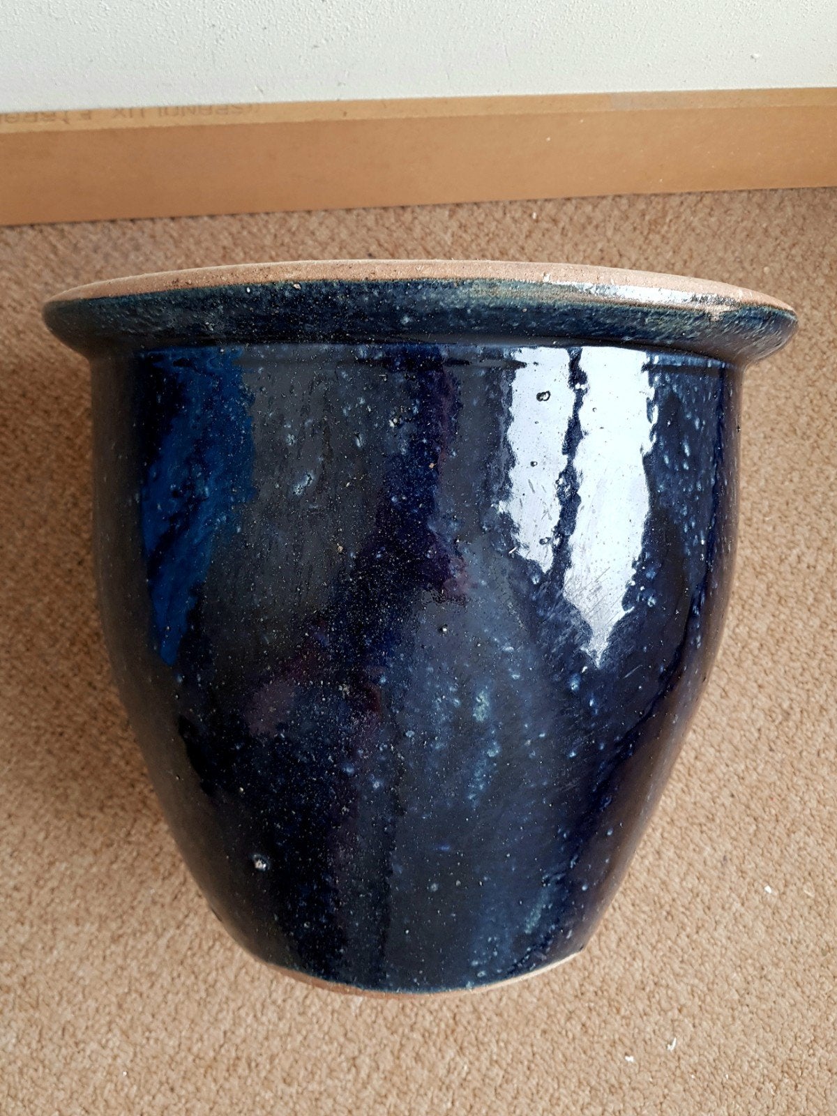 Terracotta bloempot plantpot met blauw glazuur (30 x 25 cm), Rond, Zo goed als nieuw, Minder dan 40 cm, Balkon