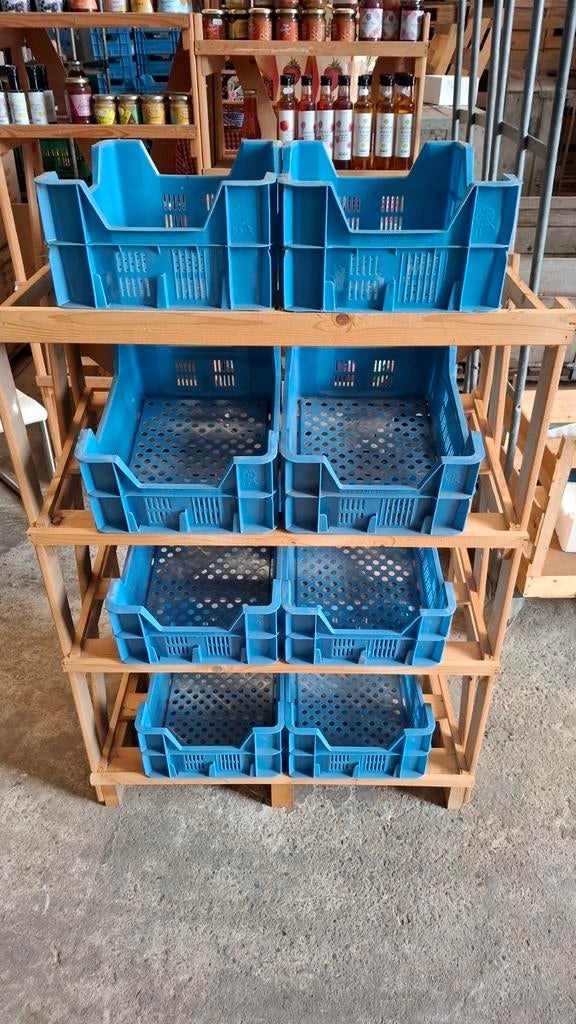 Houten verkoopstelling met/zonder bakken en parasol, Ophalen of Verzenden