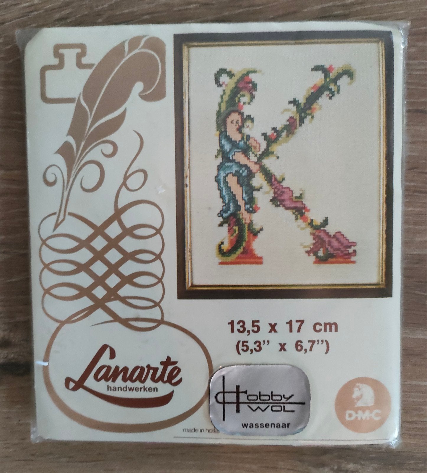 Vintage Lanarte kruissteek Borduurpakketje Letter K, Ophalen of Verzenden, Nieuw, Handborduren, Borduurpakket