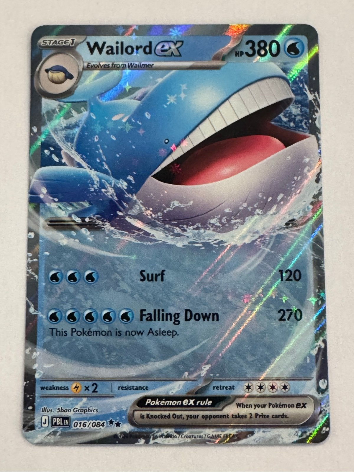 Wailord ex 016/084 Pokemon kaart - Full Art Foil, Ophalen of Verzenden, Zo goed als nieuw, Losse kaart, Foil