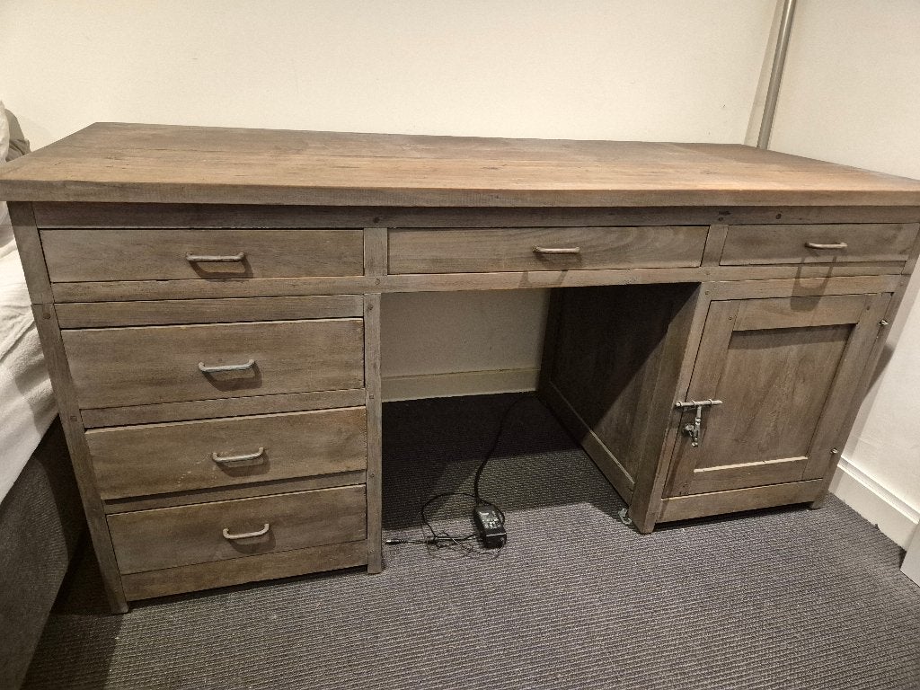 teakhouten bureau met lades, Ophalen, Overige typen, Gebruikt, 175 cm