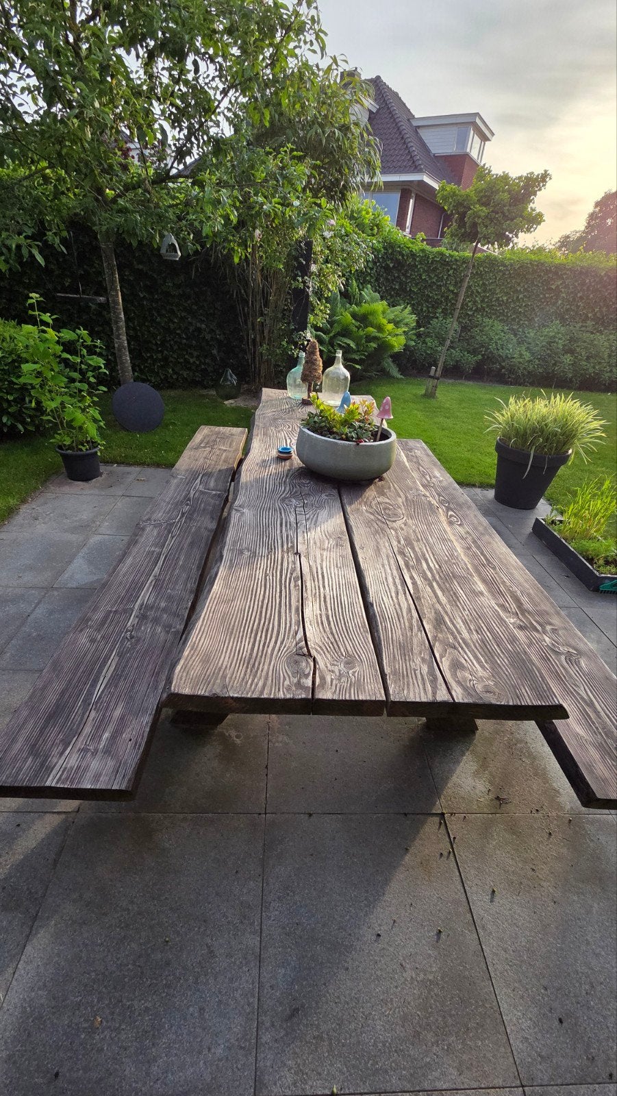 Robuuste picknick tafel / bank / tuintafel  3 mtr, Ophalen, Gebruikt, Rechthoekig, Hout