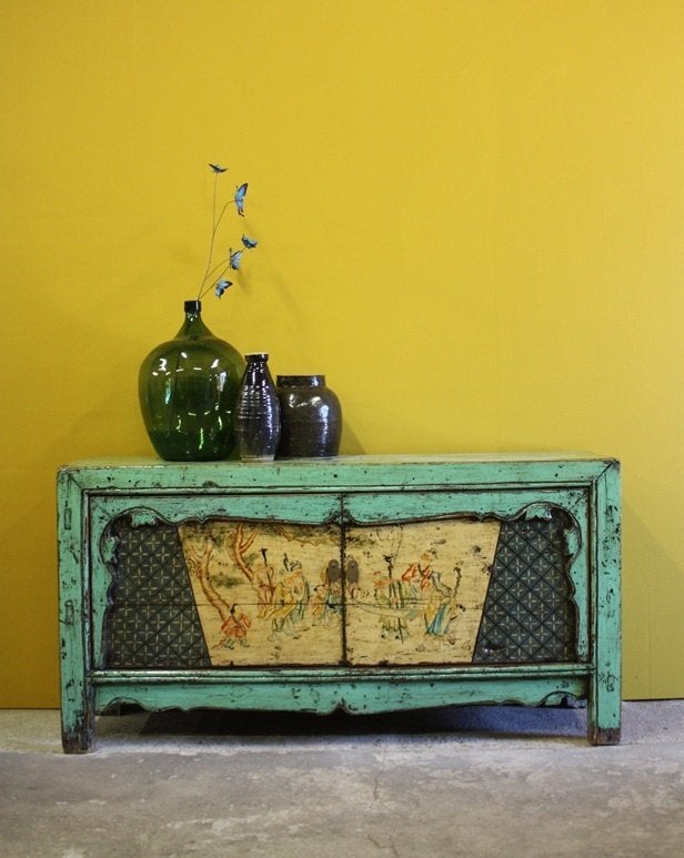 Uniek Kleurrijk 2 Deurs Dressoir Chinese Kast Bohemian Stoer, Ophalen of Verzenden, Nieuw