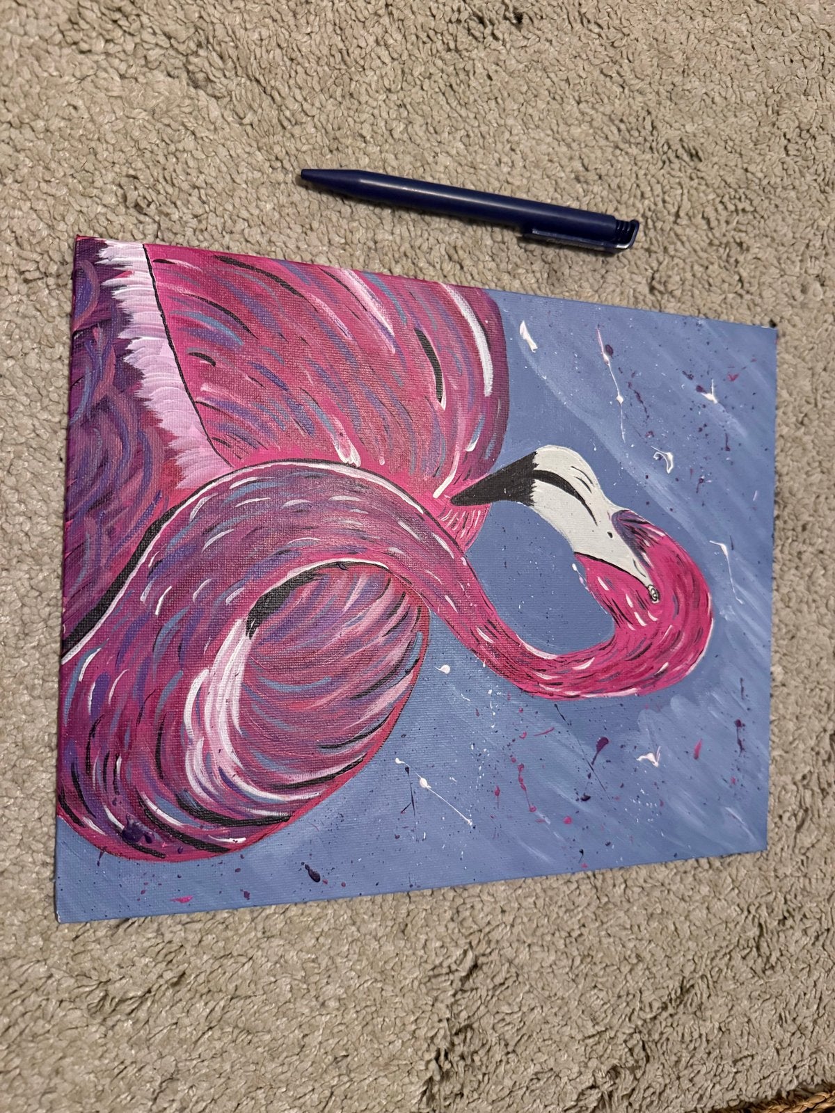 Handgeschilderd schilderij van een flamingo, Acrylverf, Handgeschilderd, Ophalen of Verzenden, Dieren