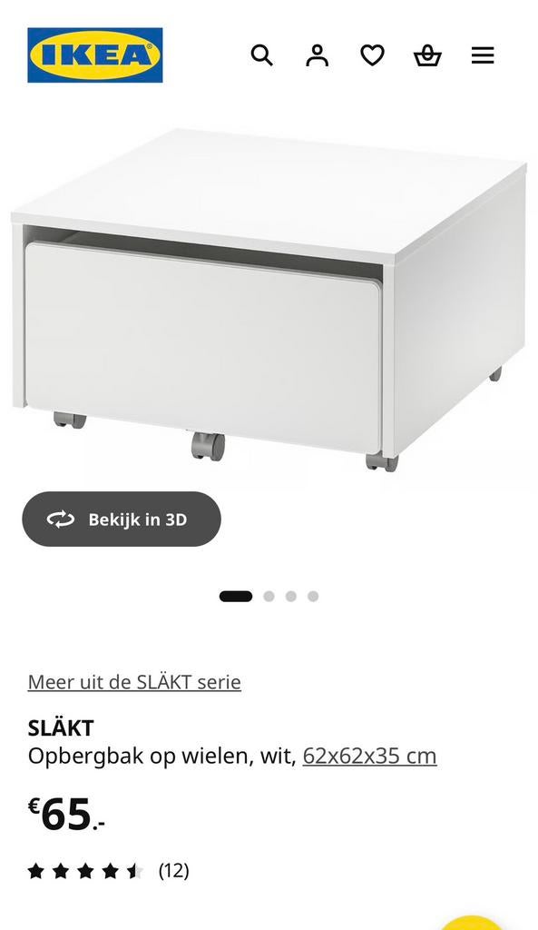 Ikea 3 opbergbakken/lades voor bed Slakt, Ophalen, Eenpersoons, Wit, Zo goed als nieuw
