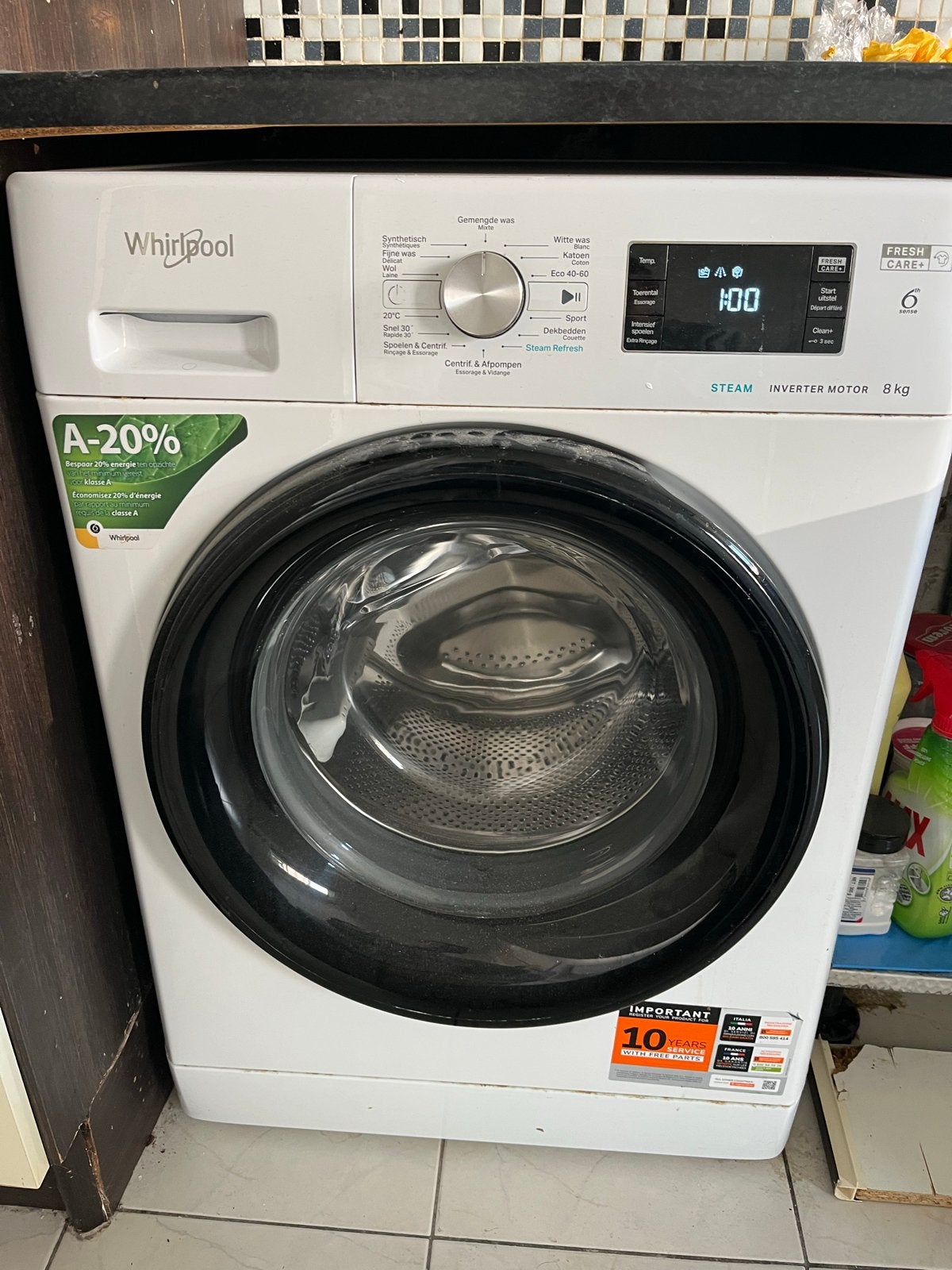 Whirlpool Wasmachine FFB 8489E BV BE uit 2022, 1200 tot 1600 toeren, Gebruikt, 8 tot 10 kg, Ophalen of Verzenden