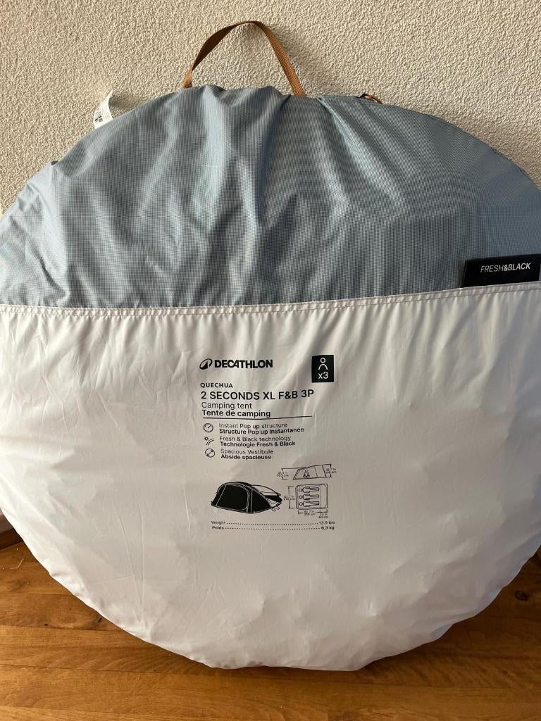 pop-up tent Decathlon 3 personen XL F&B, 1 keer gebruikt., Ophalen, Zo goed als nieuw, Tot en met 3