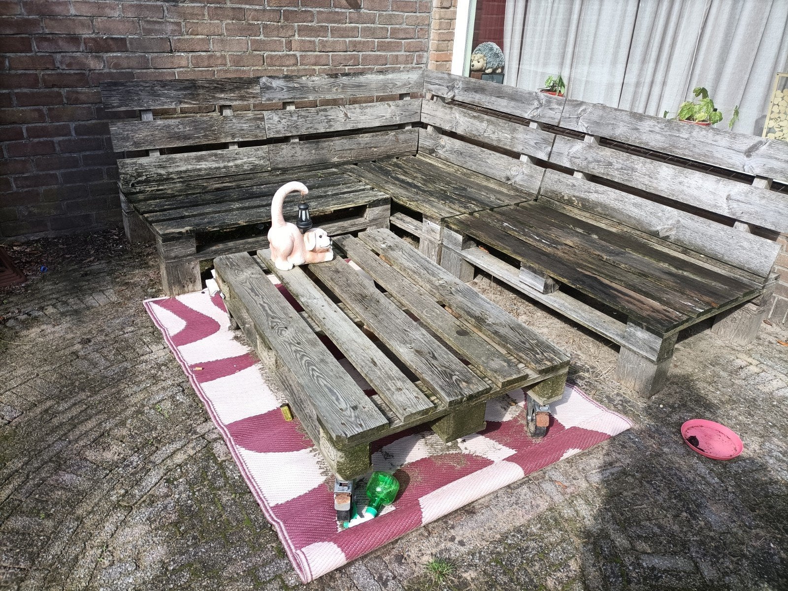 pallet loungeset met tafel, Ophalen, 5 zitplaatsen, Gebruikt, Bank