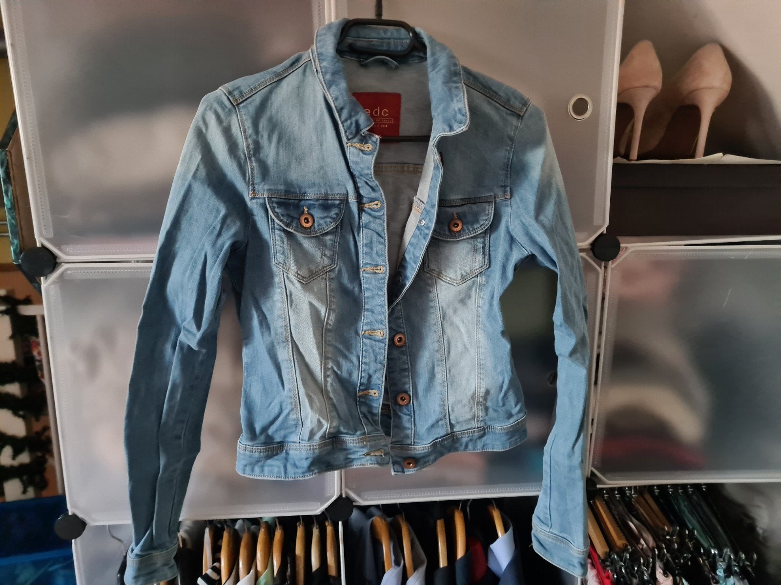 EDC spijkerjas lichtblauw maat XS/34, Blauw, Ophalen of Verzenden, Zo goed als nieuw, Maat 34 (XS) of kleiner