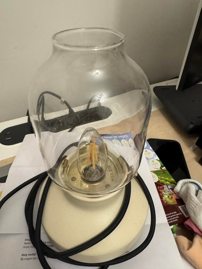 Glazen tafellamp met gloeilamp ikea, Ophalen of Verzenden, Gebruikt, Glas, Minder dan 50 cm