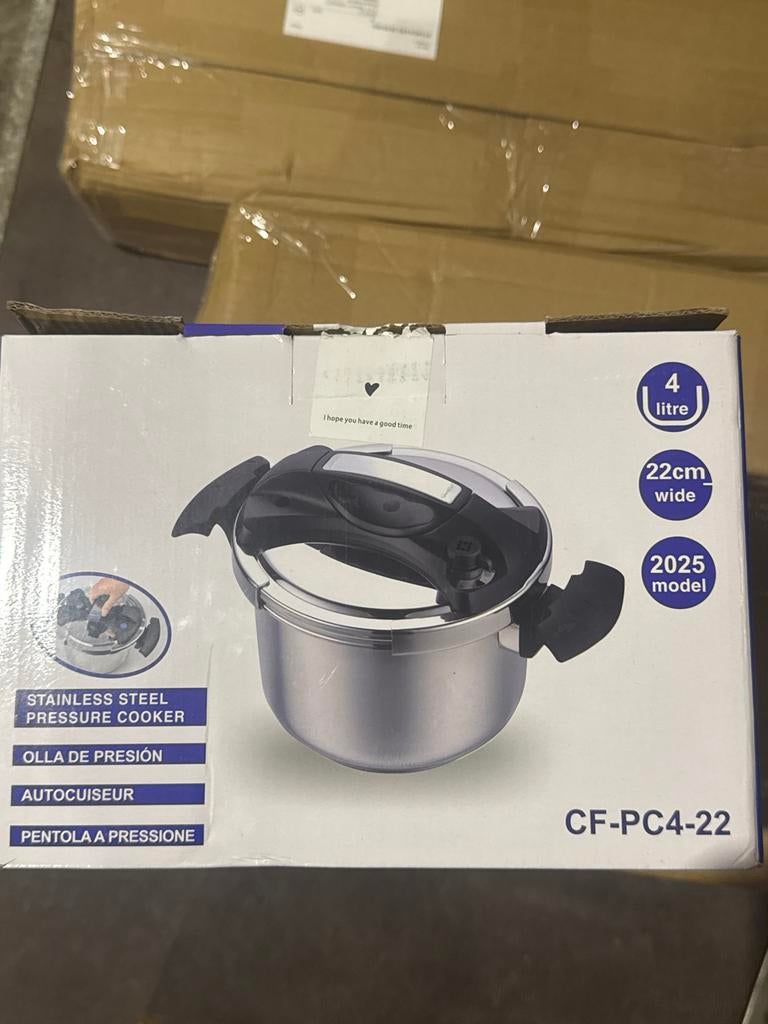 Nieuwe 4L RVS Snelkookpan - 22cm breed, model 2025, Ophalen of Verzenden, Zo goed als nieuw