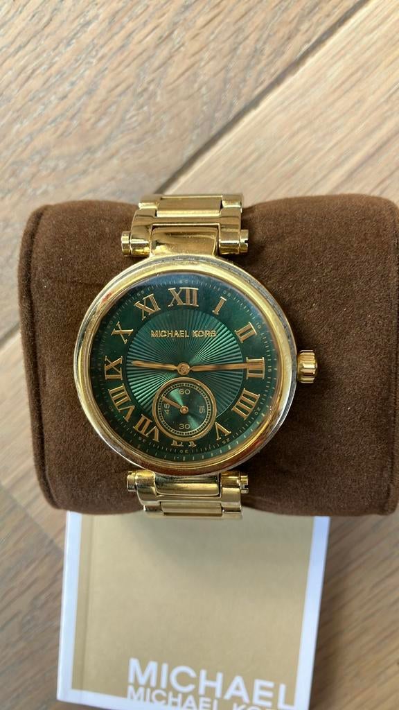 Michael Kors Goudkleurig Horloge met Groene Wijzerplaat, Overige merken, Staal, Polshorloge, Ophalen of Verzenden
