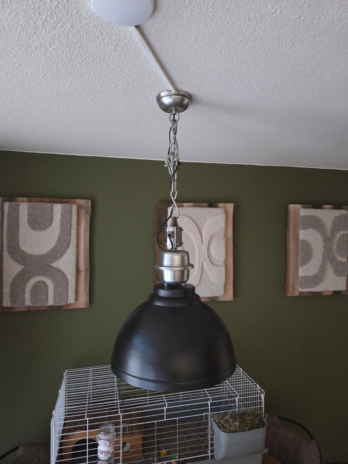 Industriële hanglamp - Zwart met zilveren binnenkant, Huis en Inrichting, Ophalen, Gebruikt, E27 (groot), Metaal