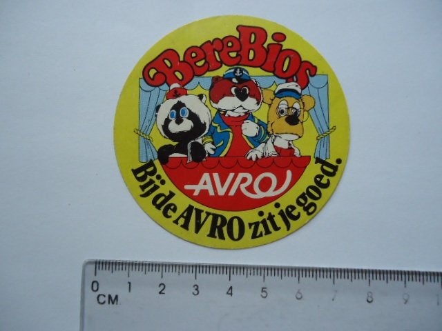 sticker oud Avro BEREBIOS kind tv strip beer retro vintage, Verzenden, Zo goed als nieuw, Bedrijf of Vereniging