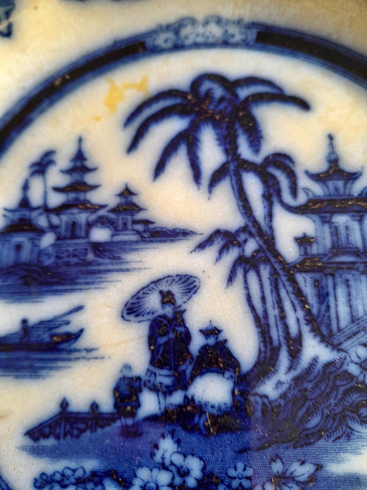 Antiek P. Regout bord met Chinees decor, blauw-wit, Ophalen of Verzenden