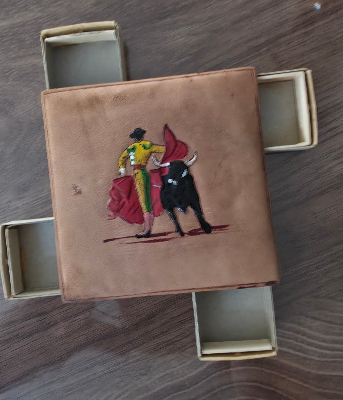 Vintage Spaanse Lucifersdoosjeshouder/Leer/Matador ('70), Ophalen of Verzenden, Gebruikt