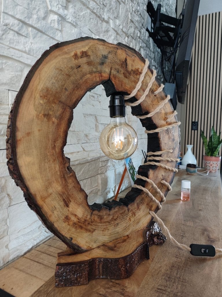 handgemaakte houten tafellamp, Ophalen, Nieuw, E27 (groot), 50 cm