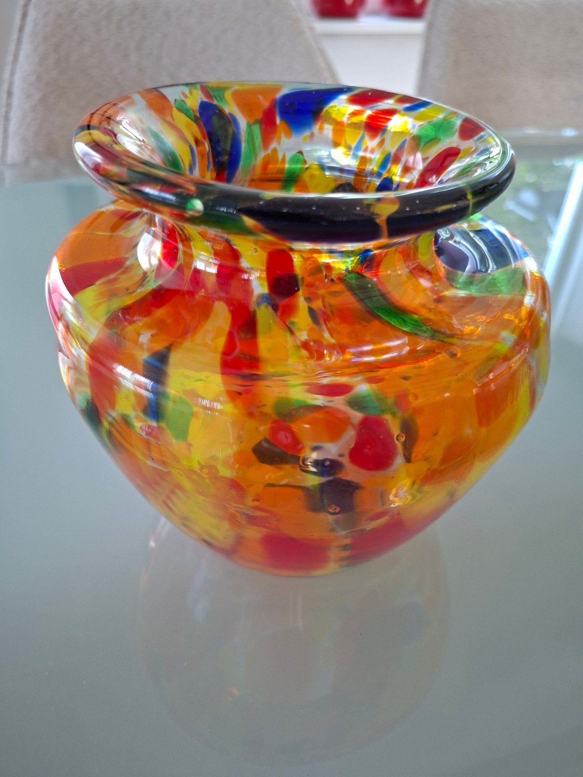 Kleurrijke glazen vaas met spikkelpatroon, Ophalen of Verzenden