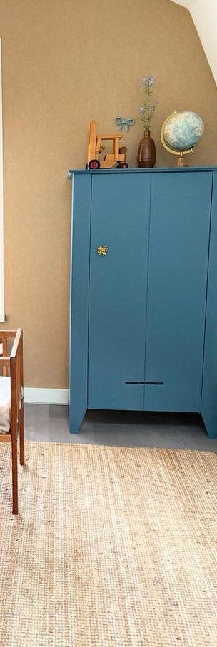Woood kast (blauw geschilderd, kleur faded denim) model Gijs, Ophalen, 100 tot 150 cm, 50 tot 100 cm, Zo goed als nieuw