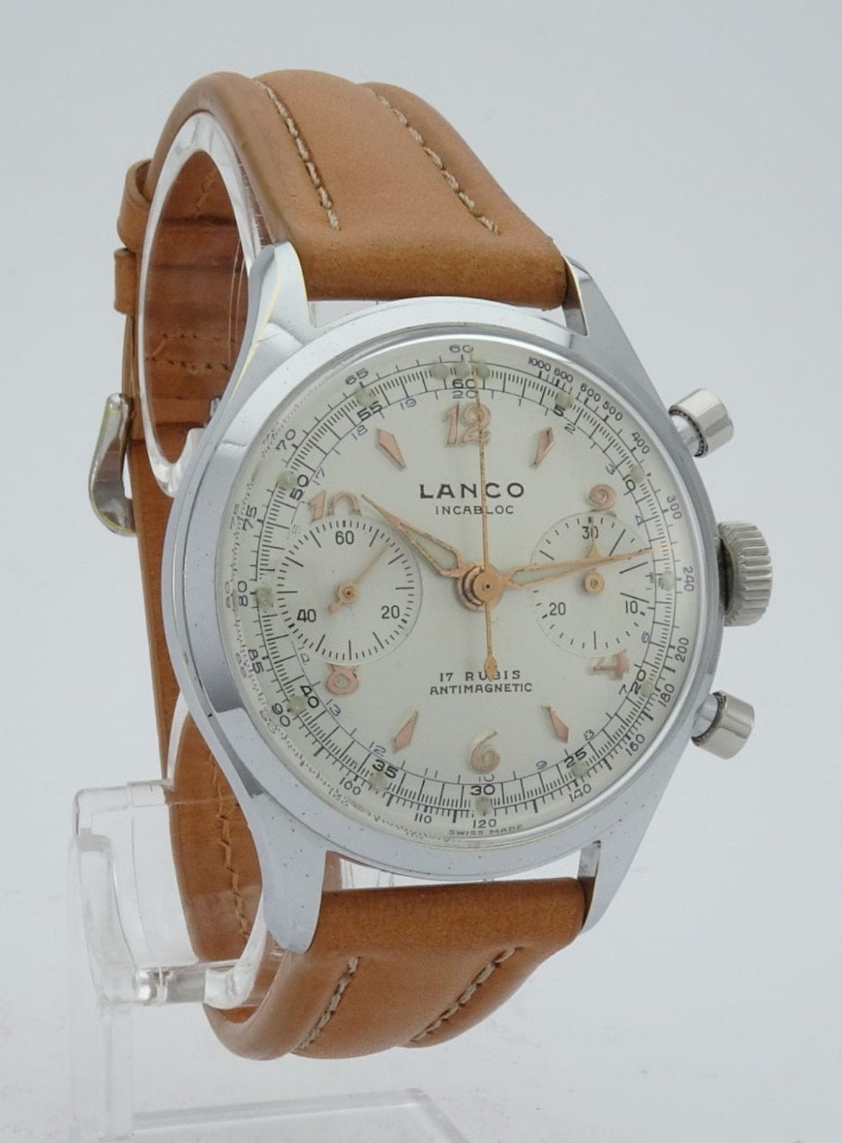 Lanco Chronograph 36mm, Ophalen of Verzenden, Staal, Overige merken, 1930 tot 1960