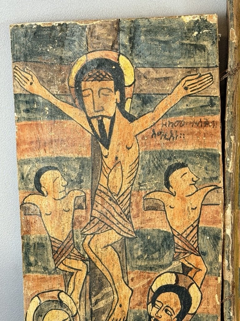 260620 Zeer zeldzaam Afrikaans 18th eeuws icoon uit Ethiopië, Antiek en Kunst, Antiek | Religie, Ophalen of Verzenden