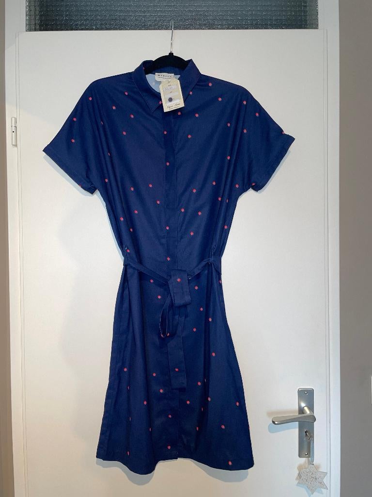 MARFAA dames blauwe blouse jurk dress met stippen mt S NIEUW, Blauw, Nieuw, Ophalen of Verzenden, Knielengte