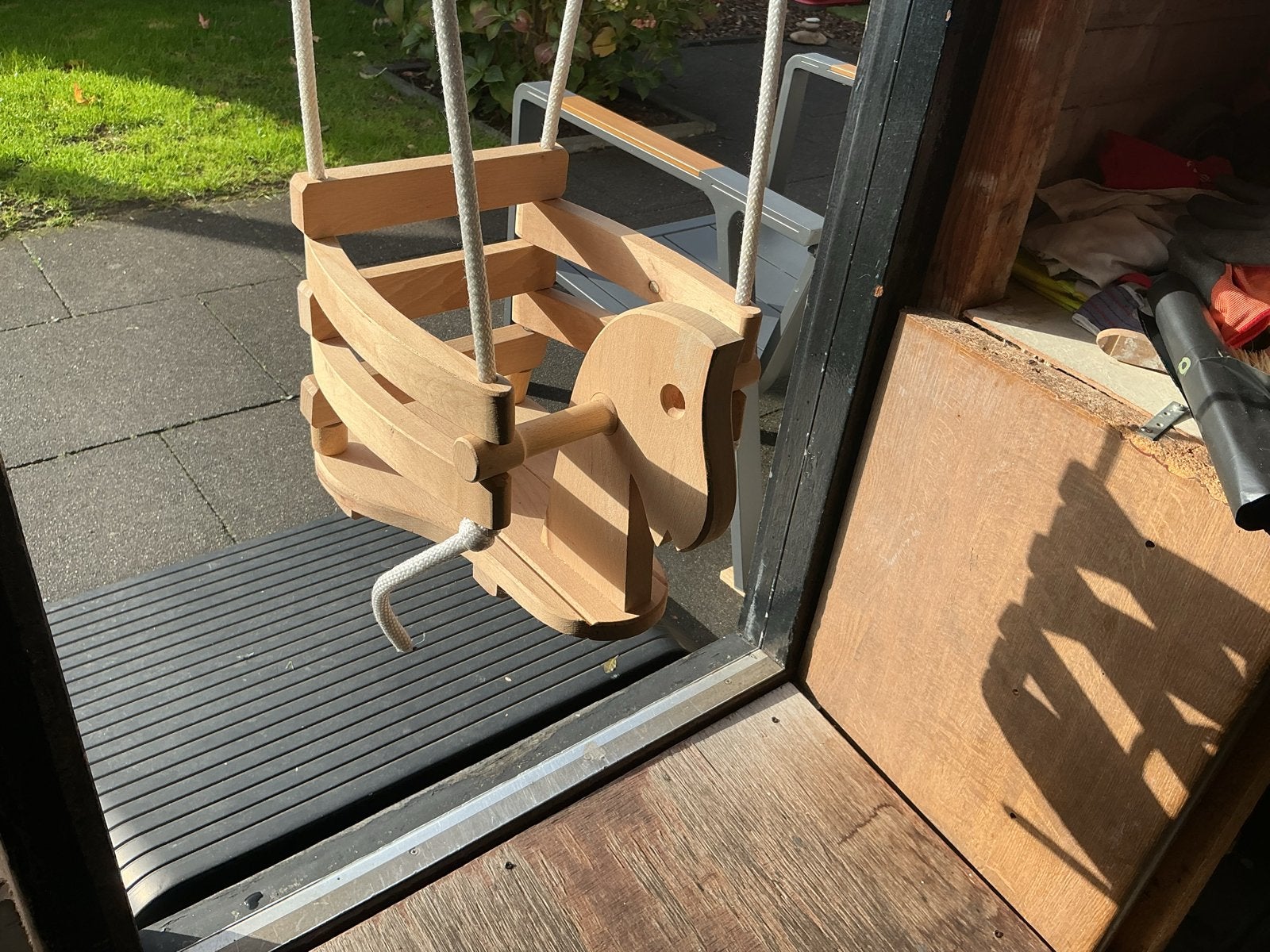 Houten babyschommel in paardvorm, Ophalen, Zo goed als nieuw, Schommel