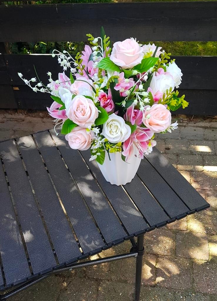 Prachtig Roze en Wit Kunstboeket, Binnen, Verzenden, 30 cm, Nieuw