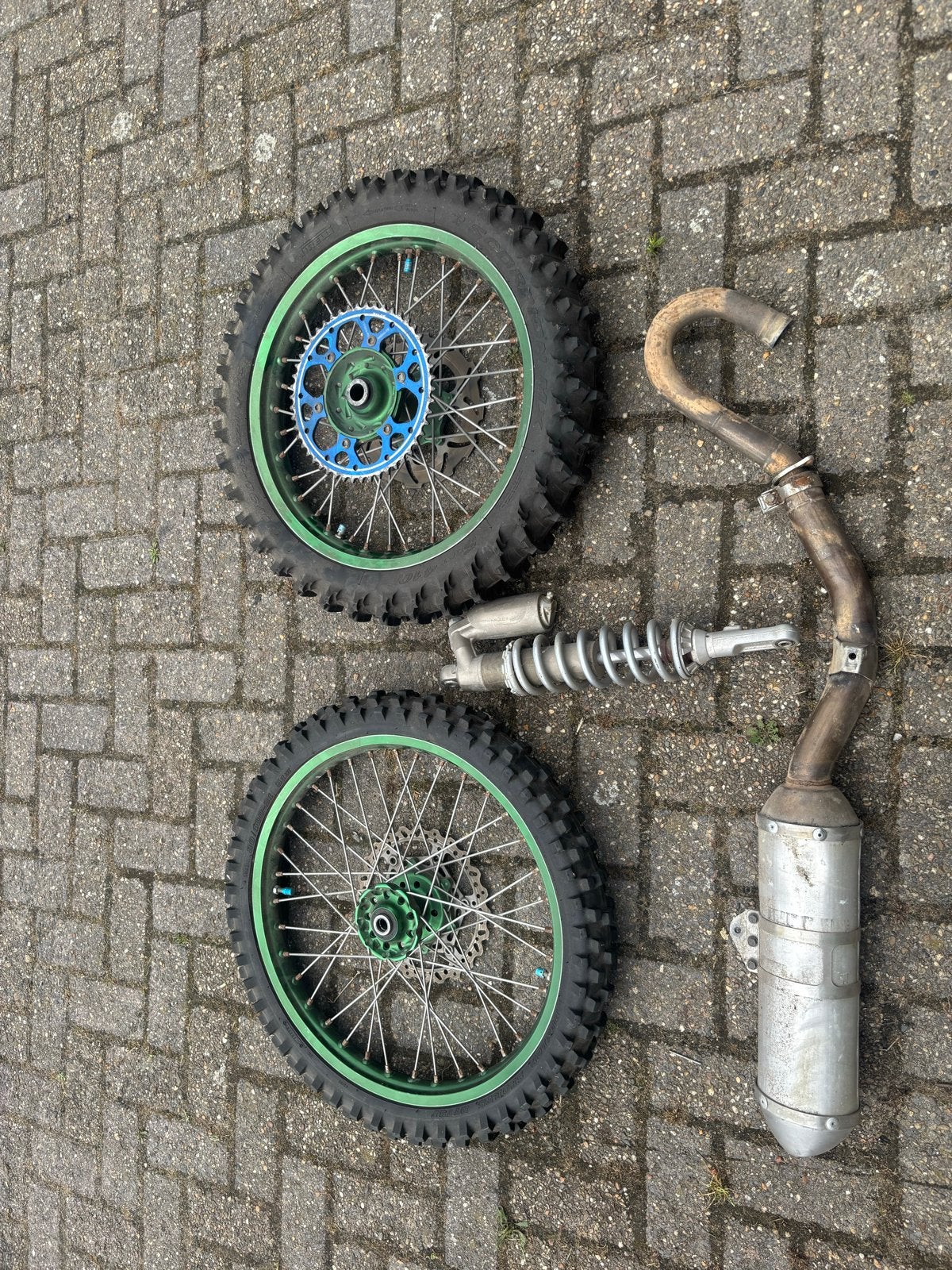 Yamaha Crossmotor onderdelen: wielen, uitlaat, schokdemper, Ophalen, Gebruikt
