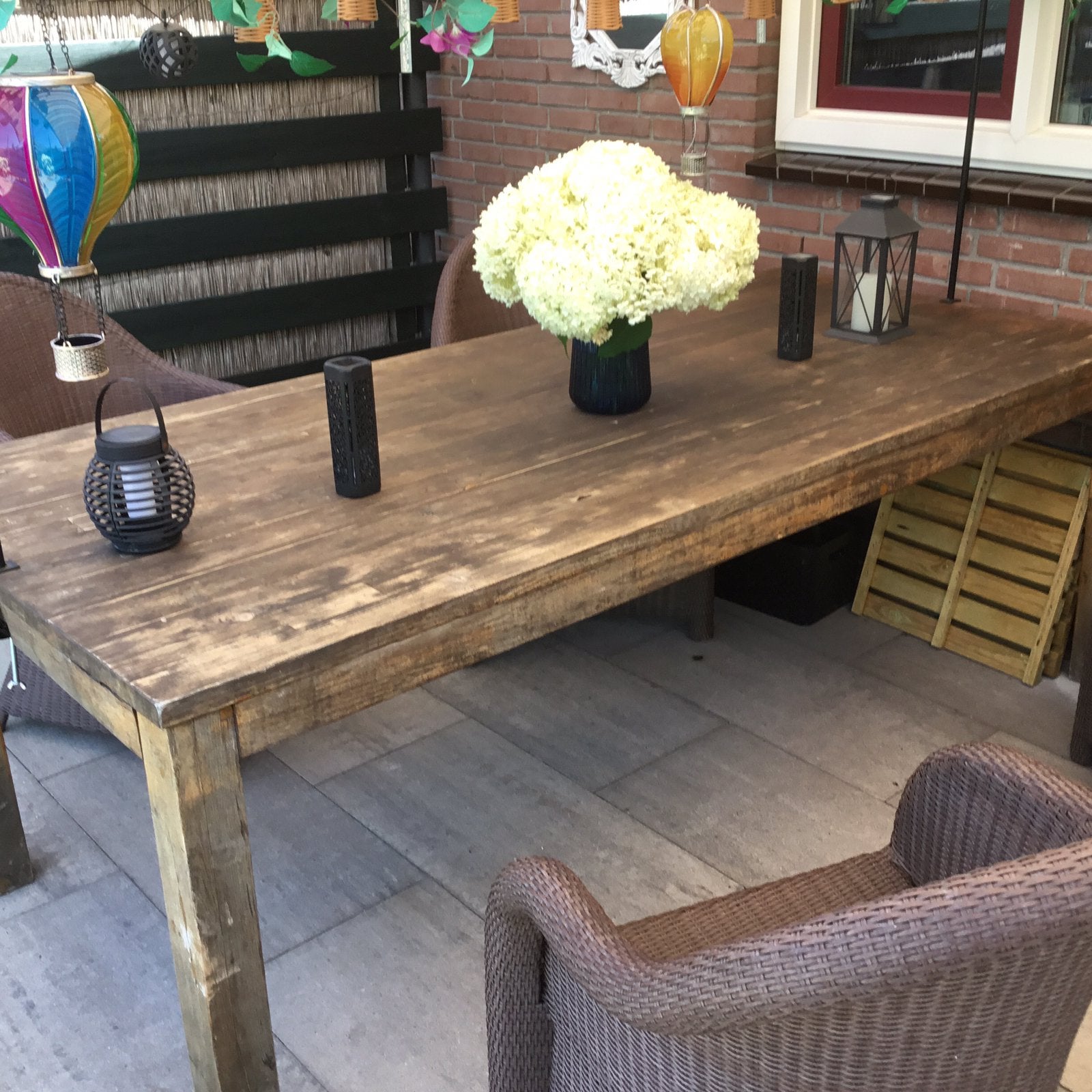 Houten eettafel 220x100cm, Ophalen, Gebruikt, Eettafel, Tuinset