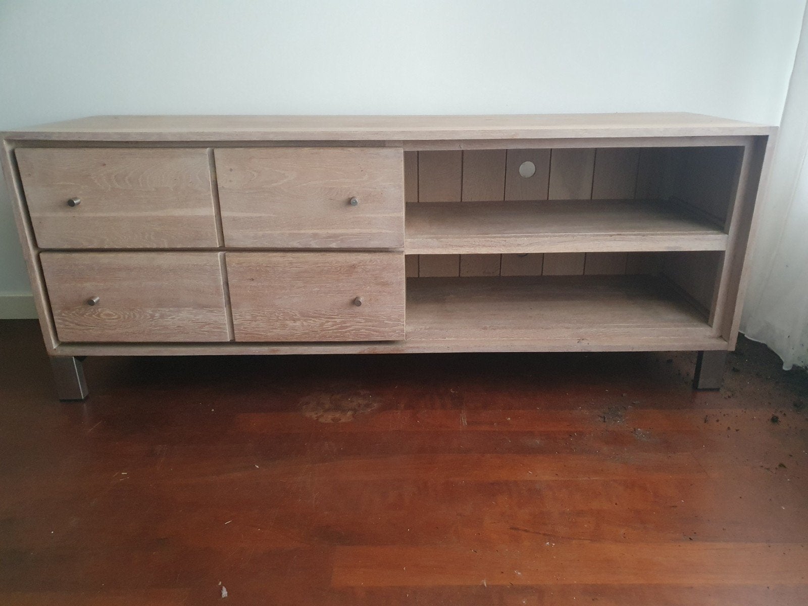 TV-meubel met 2 lades - Blank hout (140x40x55 cm), Huis en Inrichting, Ophalen, Gebruikt, 100 tot 150 cm, Minder dan 100 cm