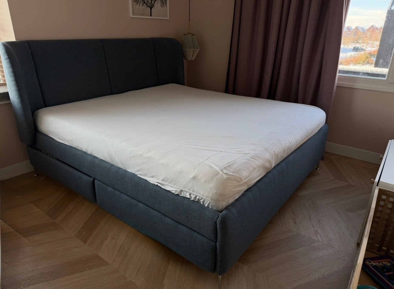 IKEA Tufjord bed 180x200 met lades en lattenbodems, Ophalen, Gebruikt, Blauw, Tweepersoons