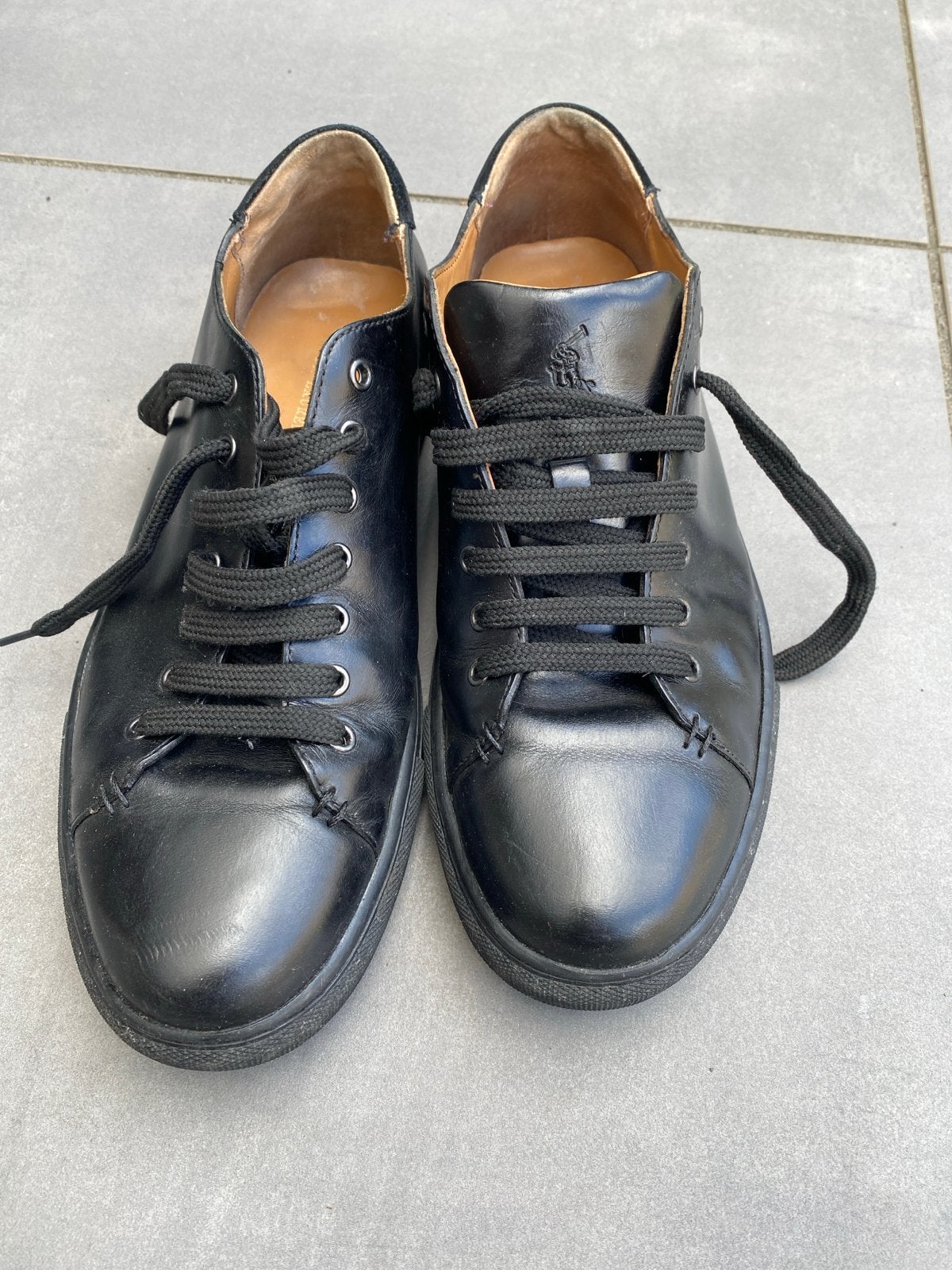 Polo Ralph Lauren sneakers - Zwart leer, Ophalen of Verzenden, Zo goed als nieuw, Zwart, Sneakers of Gympen