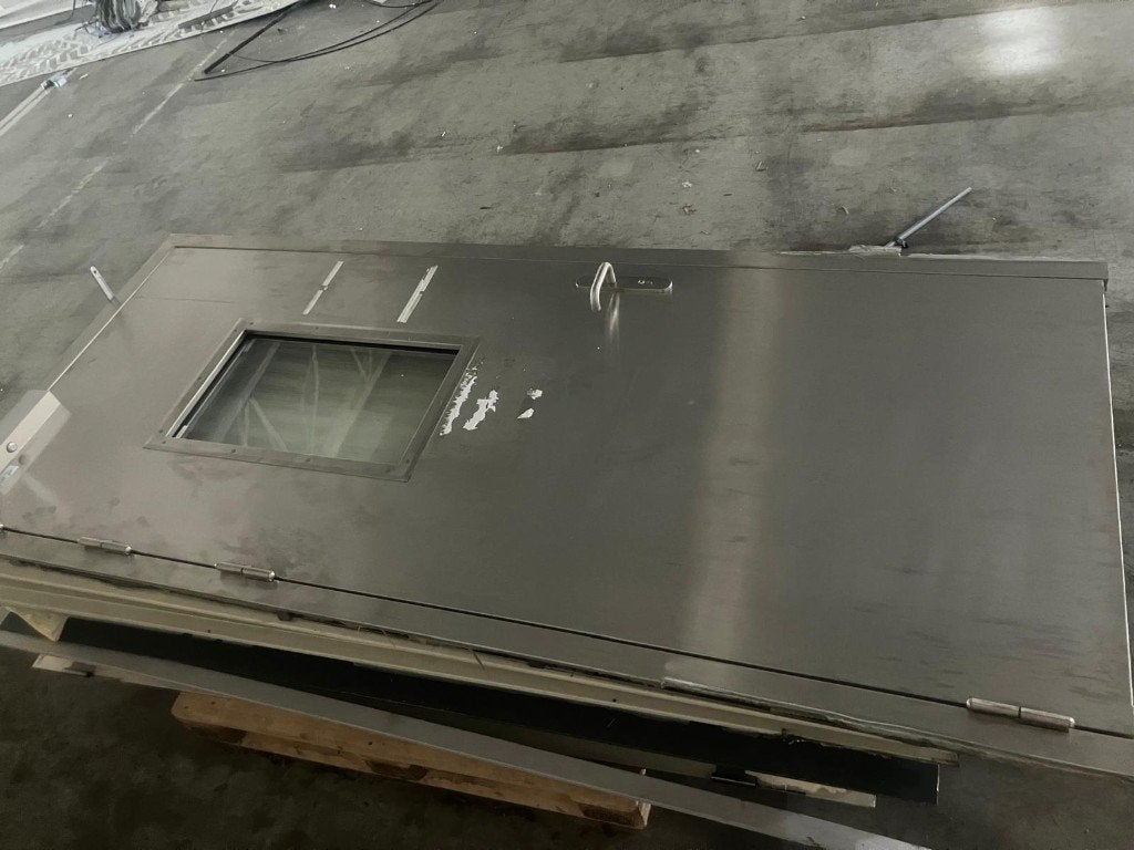 RVS Industriedeur met Raam - Afm. ca. 110x240cm - Te Koop, Gebruikt, 215 cm of meer, Binnendeur, Glas