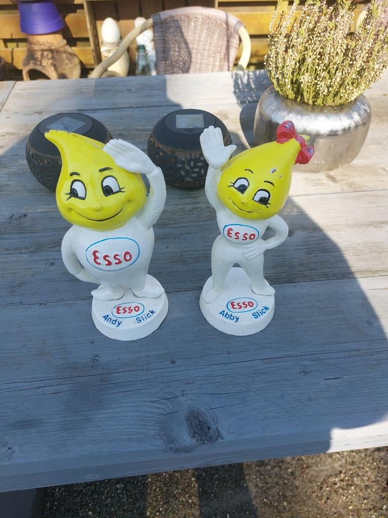 ESSO METALEN RECLAME BEELDEN ANDY SLICK EN ABBY SLICK, Verzamelen, Ophalen, Gebruikt, Reclamebord
