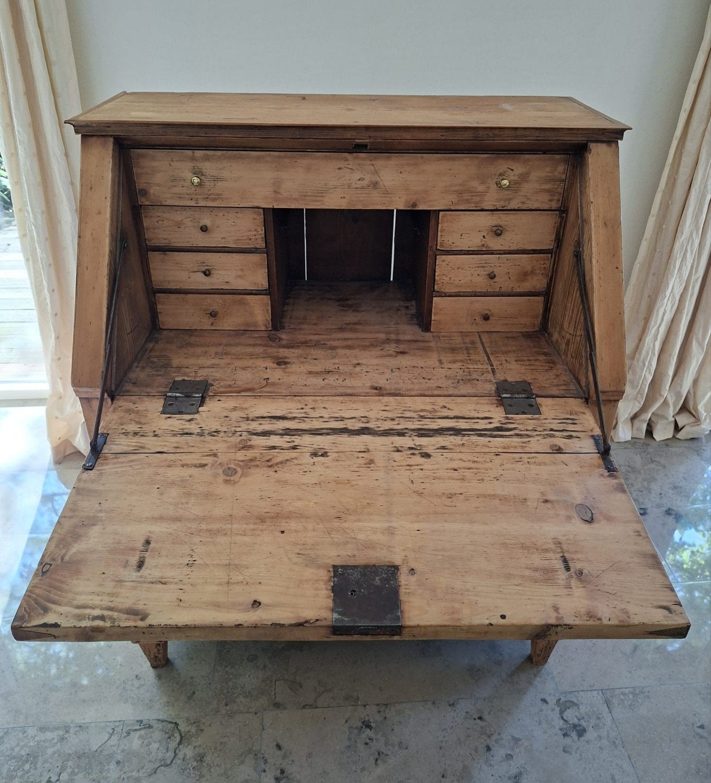 Antiek grenen secretaire met lades, Antiek en Kunst, Antiek | Meubels | Bedden, Ophalen