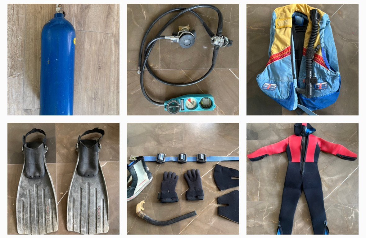Complete duikuitrusting, Ophalen, Gebruikt