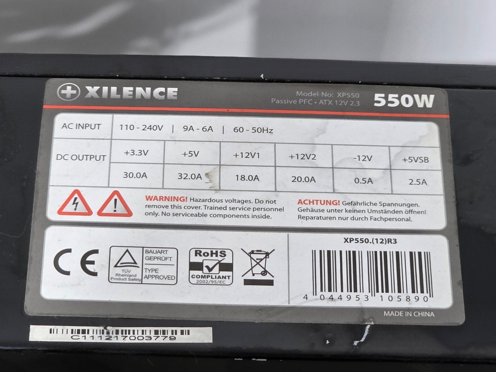 Xilence 550w max voeding psu power supply xp550, Gebruikt, ., Ophalen of Verzenden, .