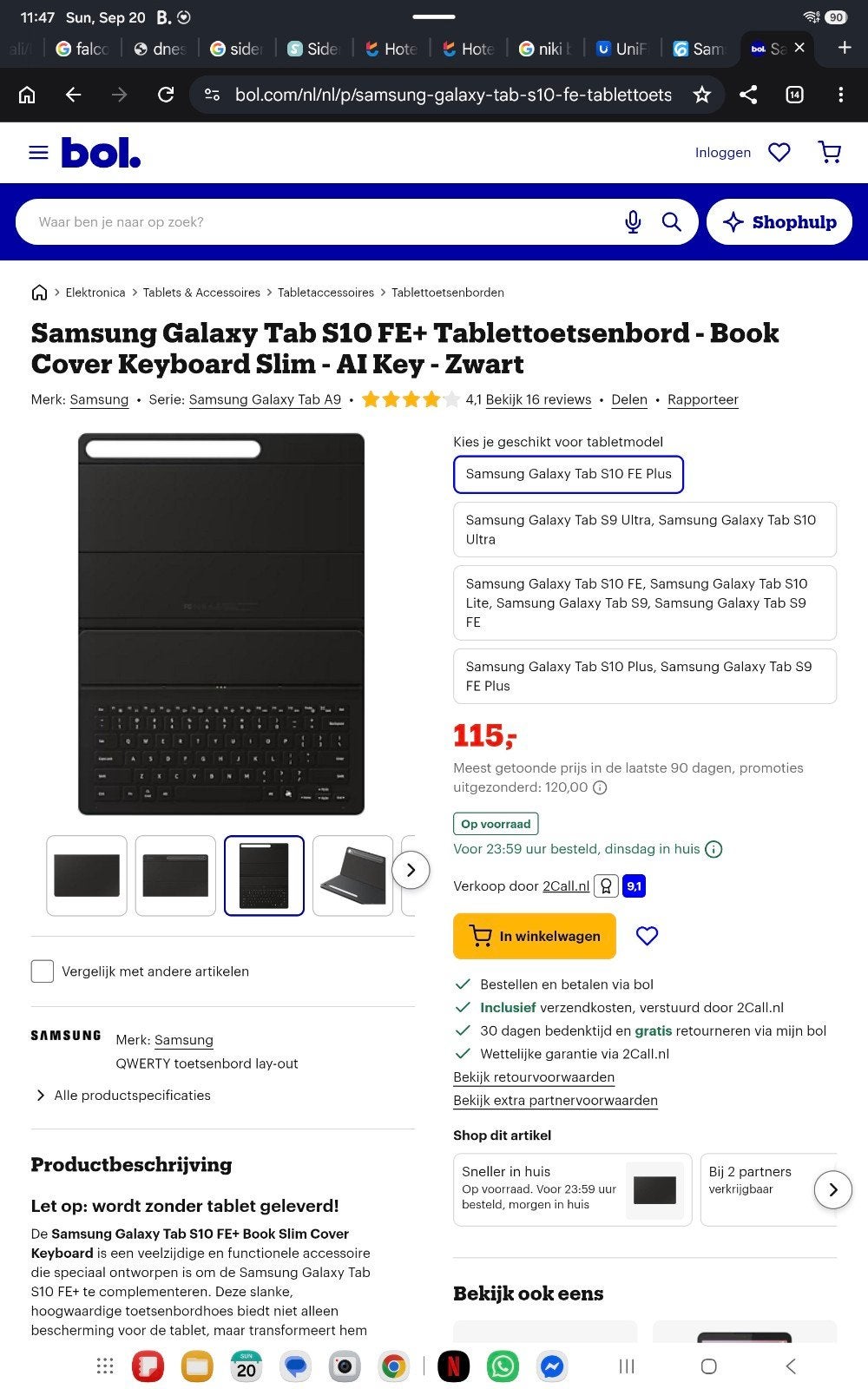 Samsung Galaxy Tab S10 FE+ Tablettoetsenbord - Zwart, Nieuw, Ophalen of Verzenden, Draadloos, Qwerty