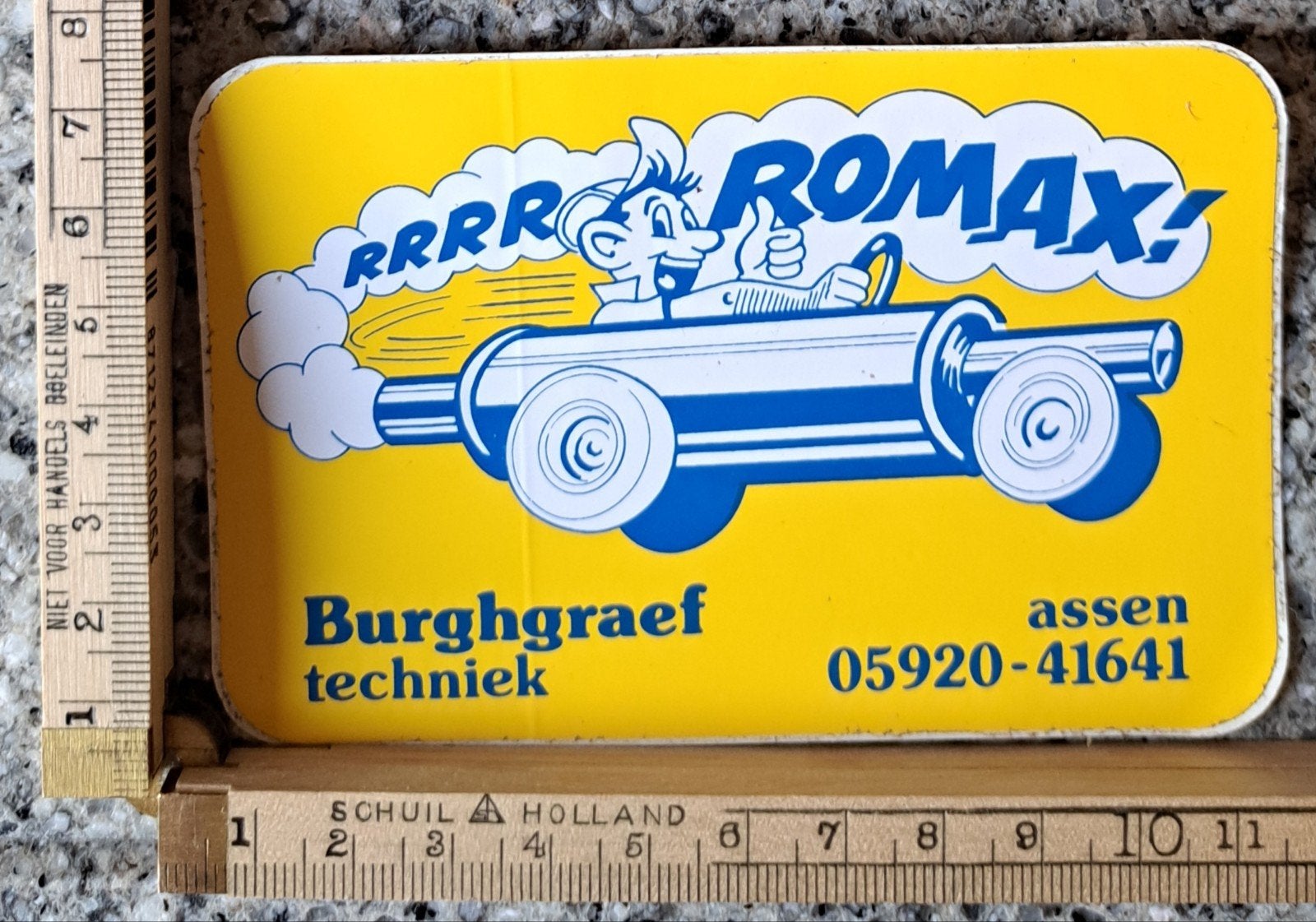 Vintage sticker Rrrrr Romax uitlaten strip Assen Burghgraef, Ophalen of Verzenden, Zo goed als nieuw, Auto of Motor