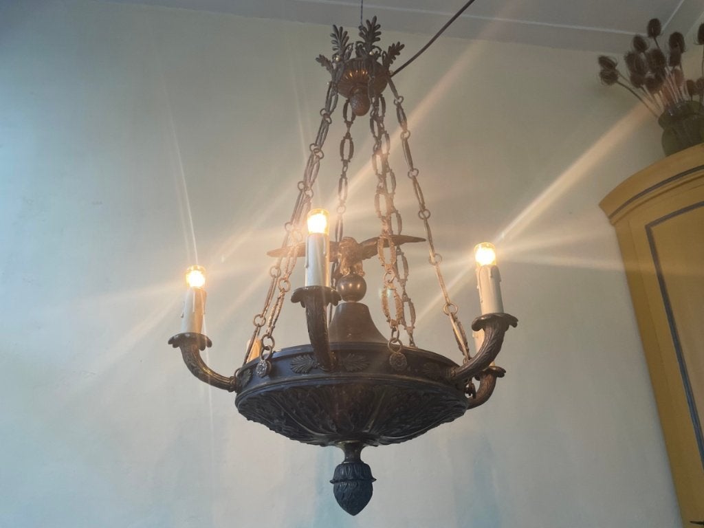 Uniek 19e eeuws Kerklamp Empirestijl met adelaar Hanglamp, Ophalen