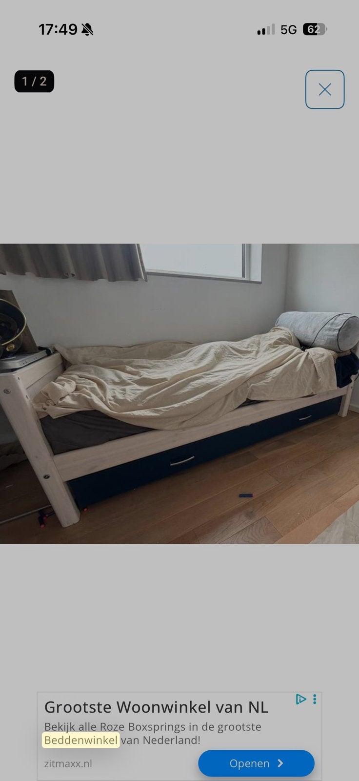 1 persoonbed + uitschuifbed en matras, 90 cm, Eenpersoons, Wit, Ophalen of Verzenden