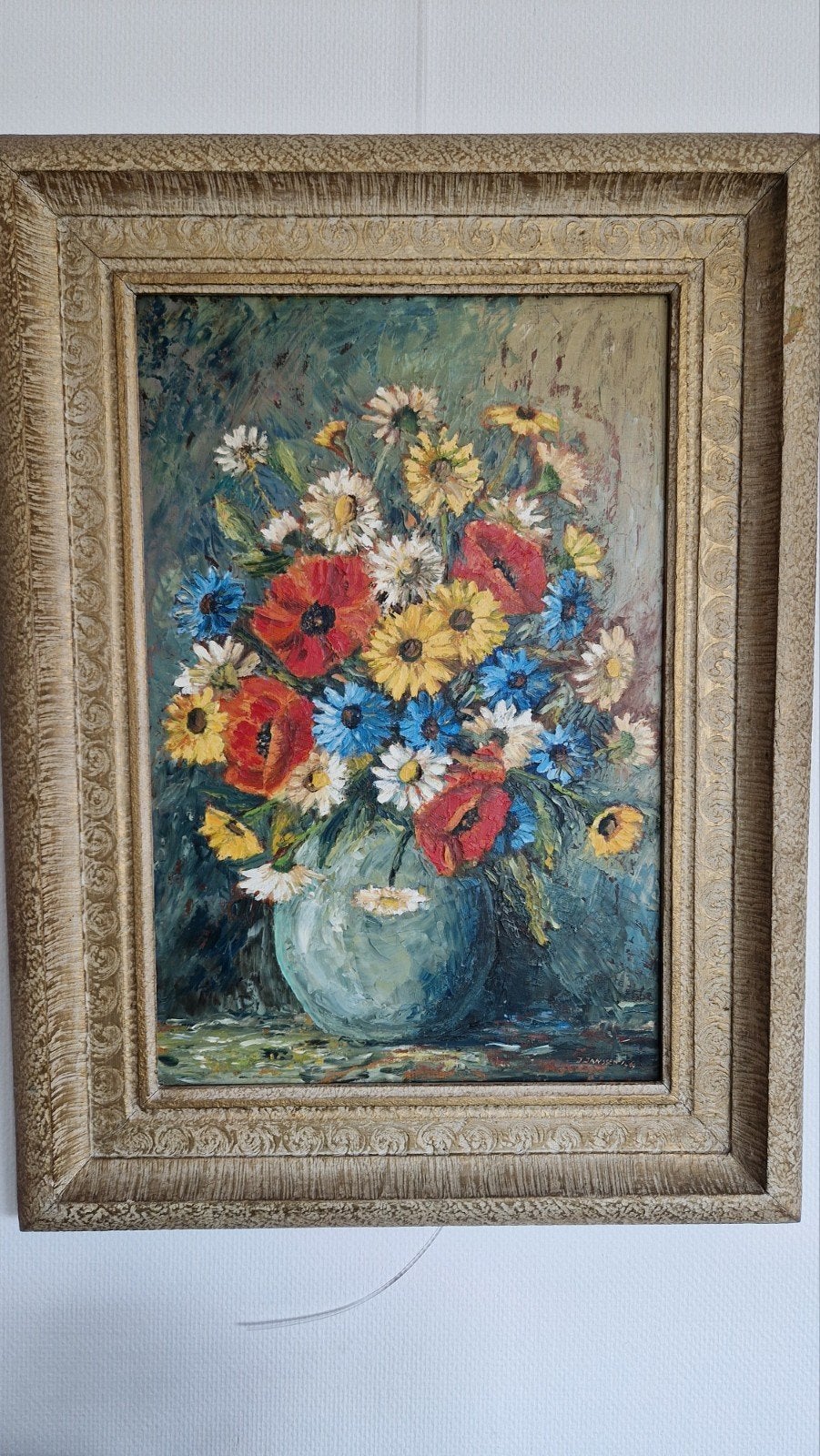 Schilderij J. Janssen 1969 - Bloemen in vaas, Ophalen