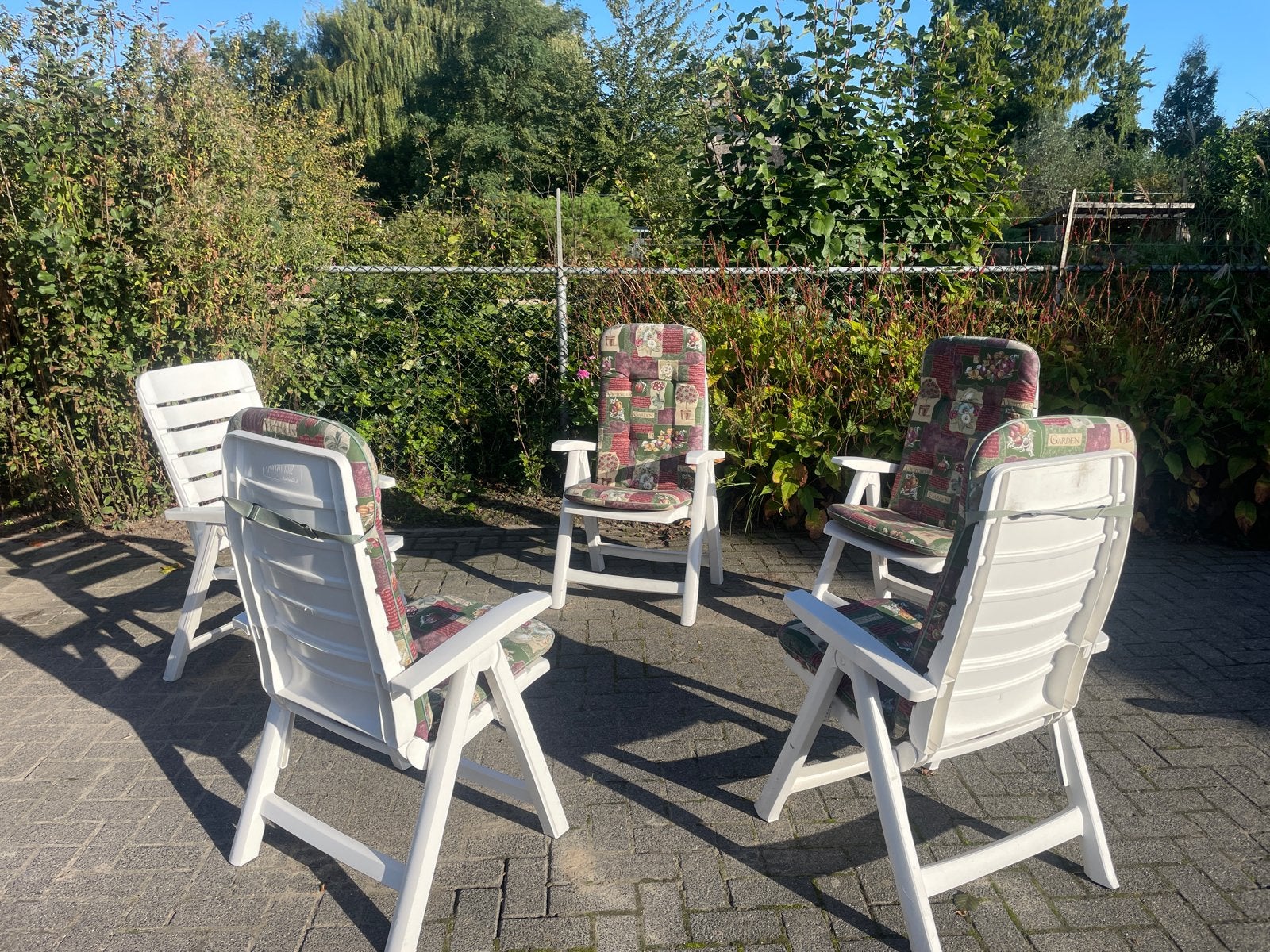Hartman tuinset met tafel en 5 stoelen (incl. kussens), 5 zitplaatsen, Kunststof, Gebruikt, Eettafel
