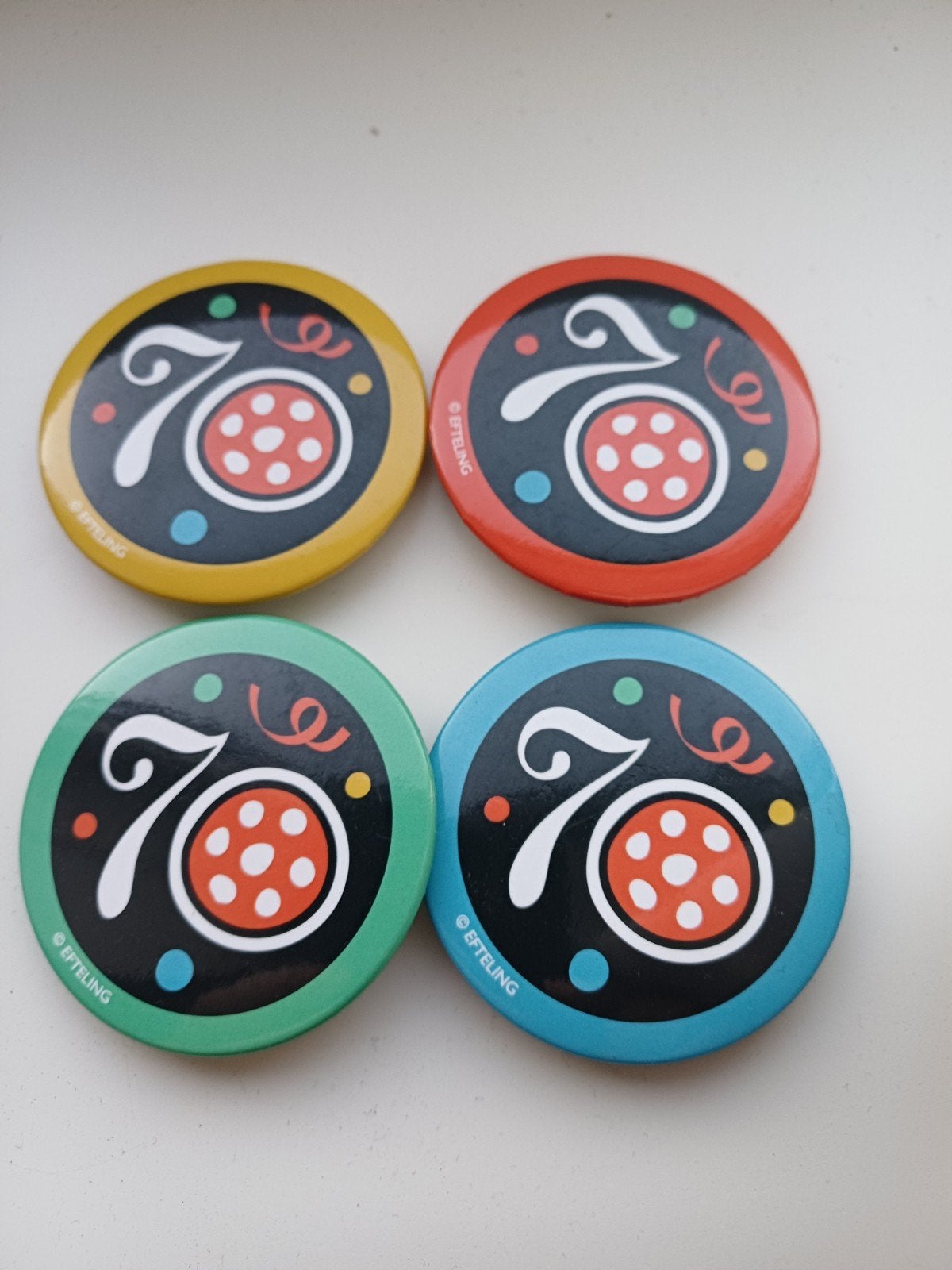Efteling 70 jaar buttons set van 4, Verzamelen, Ophalen of Verzenden, Zo goed als nieuw, Button of Speldje