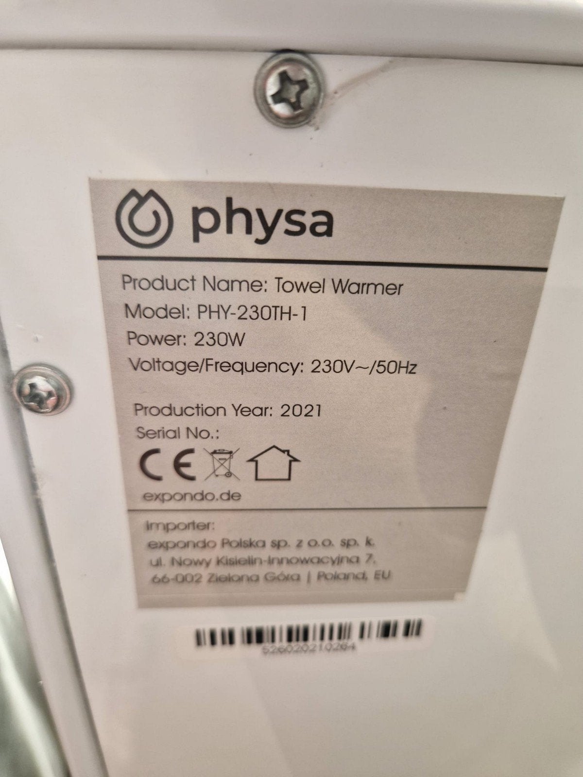 Physa Handdoekenwarmer PHY-230TH-1 - Zo goed als nieuw, Witgoed en Apparatuur, Ophalen of Verzenden, Zo goed als nieuw, Overige typen