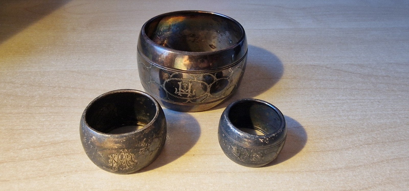 Antieke verzilverde servetringen - Set van 3, Ophalen of Verzenden